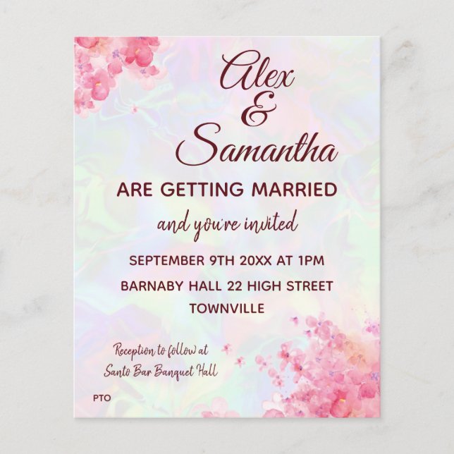Budget Floral Watercolor Wedding RSVP & Einladung Flyer (Vorne)