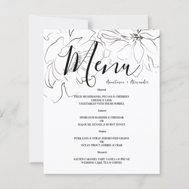 Budget Floral WEDDING MENU. (Vorderseite)