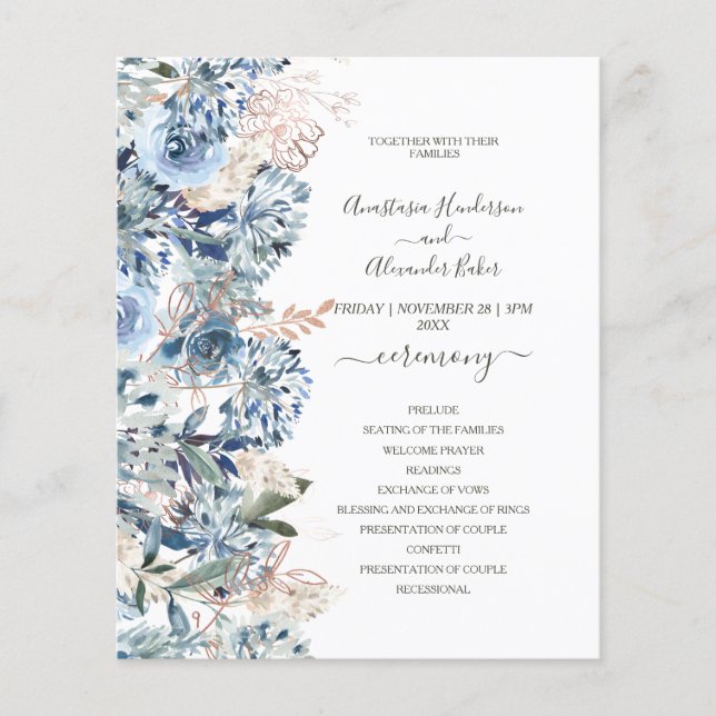 Budget Floral Wedding Programm Karte. Flyer (Vorne)