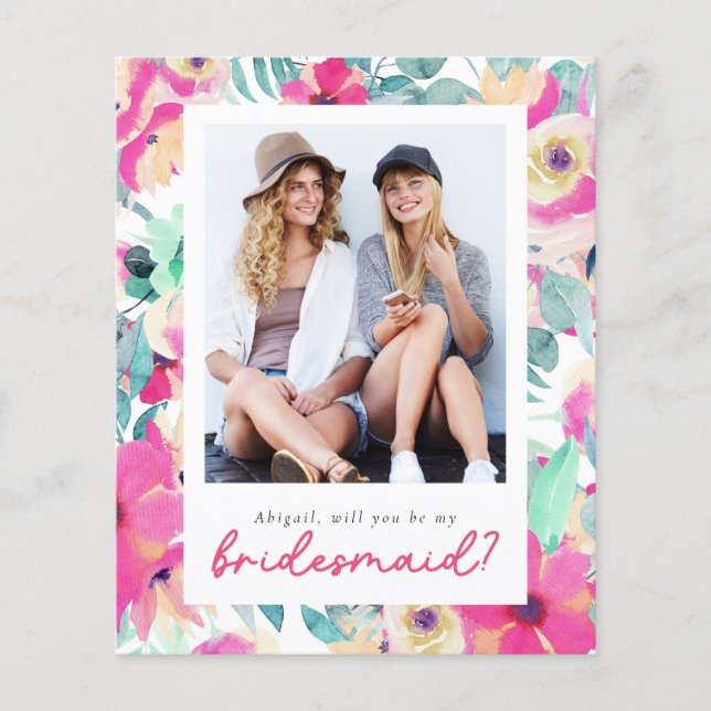 Budget Floral Werden Sie meine Bridesmaid? Karte (Vorderseite)