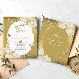 BUDGET Floral White Gold Tiara Mis Quinceañera