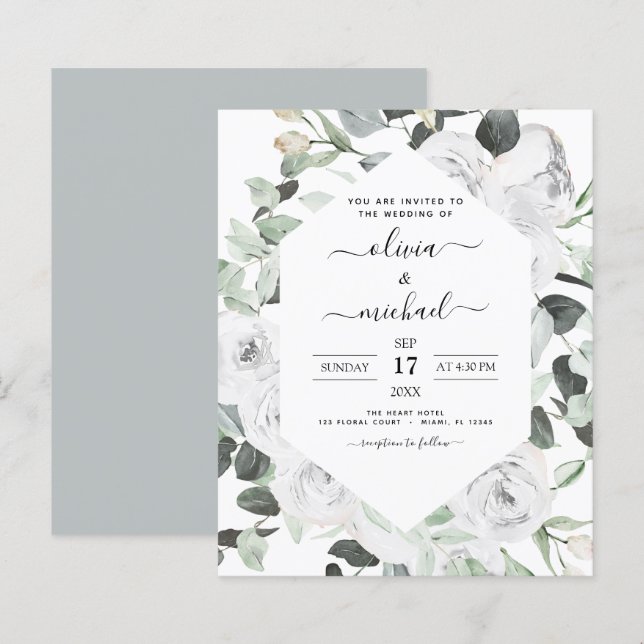 Budget Floral White Roses Eucalyptus Wedding (Vorne/Hinten)