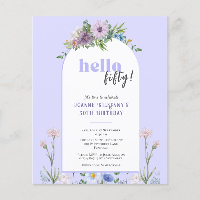 Budget Florals Lavender Birthday Einladung Flyer (Vorne)