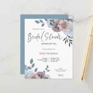 Budget Florals Script Brautparty Tea Einladung