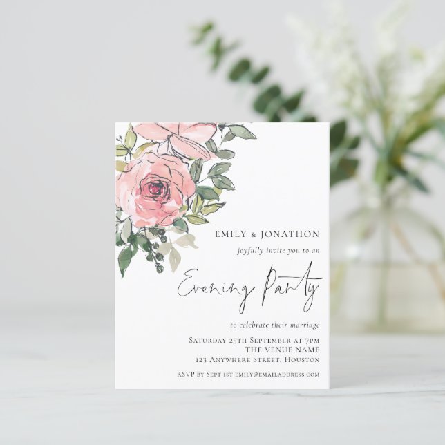 Budget Florals Wedding Abend Party Einladung (Stehend Vorderseite)