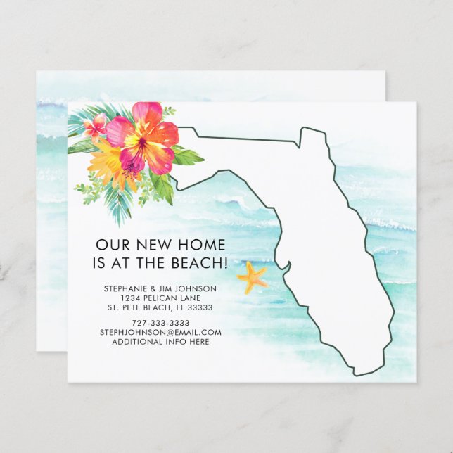 Budget Florida Map Floral New Address Card (Vorne/Hinten)