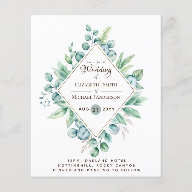 Budget FLYER Paper Greenery Eukalyptus Wedding (Vorne)