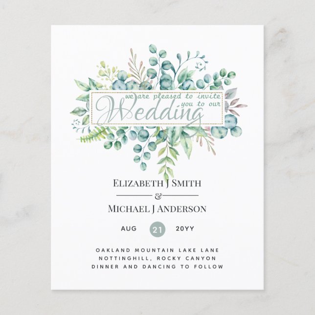 Budget FLYER Paper Wedding Greenery Einladung (Vorne)