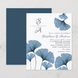 Budget Foliage Blue & White Wedding Einladung