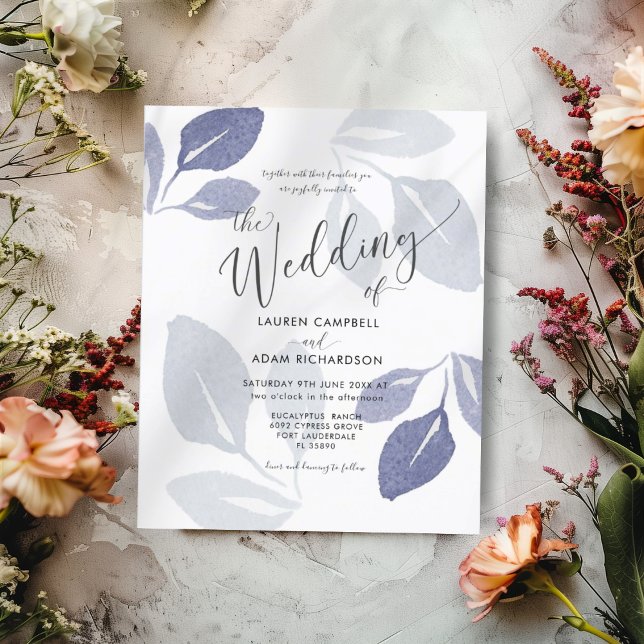 Budget Foliage Dusty Blue Wedding Einladung (Von Creator hochgeladen)