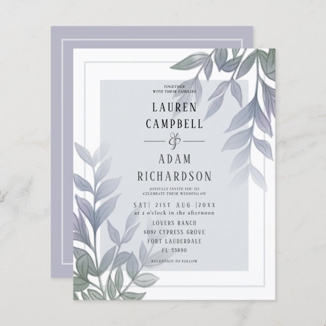 Budget Foliage Lila Lilac Hochzeitseinladung (Vorne/Hinten)