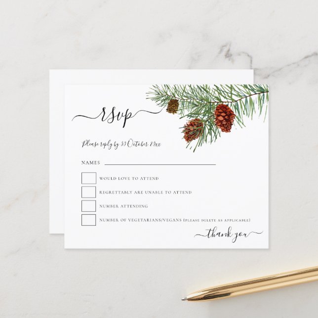 Budget Foliage Pine Cones Christmas RSVP (Vorderseite/Rückseite Beispiel)