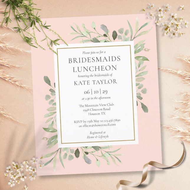 Budget Foliage Pink Bridesmaids Luncheon Einladung (Budget Foliage Pink Bridesmaids Luncheon Invite)