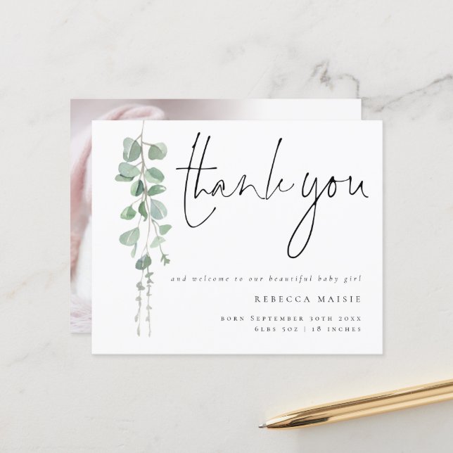 Budget Foliage Vielen Dank Willkommen Foto Birth A (Vorderseite/Rückseite Beispiel)