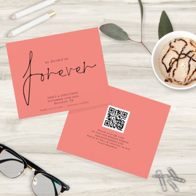 Budget Forever QR Code Korallen Rose Save the Date (Von Creator hochgeladen)