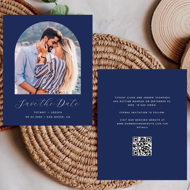 Budget Foto Arch Navy Blue QR-Code Save the Date (Von Creator hochgeladen)