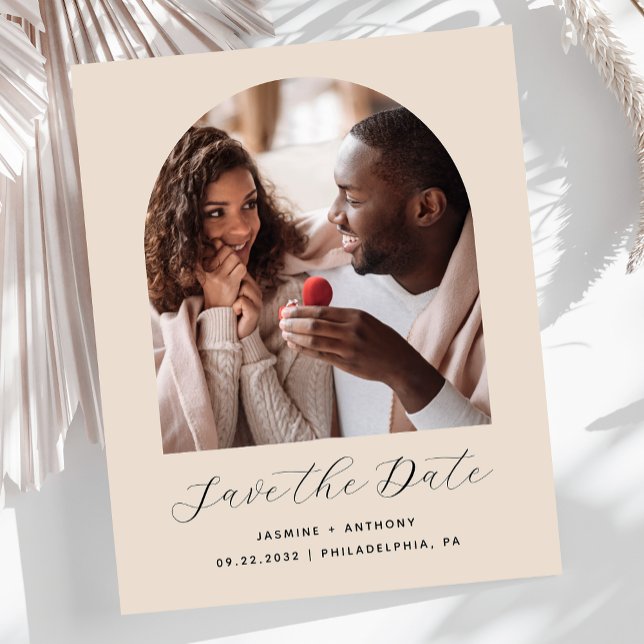 Budget Foto Arch Script Beige Save the Date (Von Creator hochgeladen)