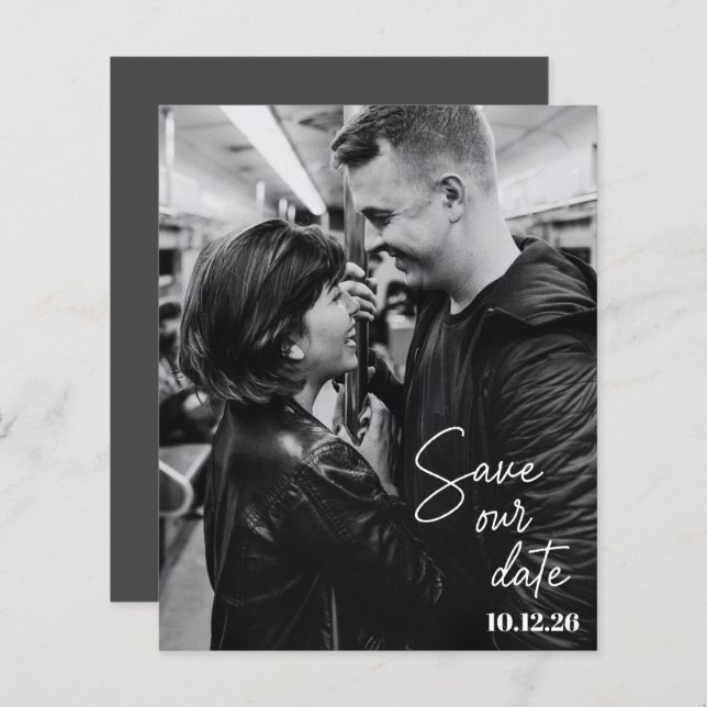 Budget Foto Black Script Save the Date (Vorne/Hinten)