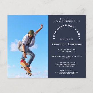 Budget Foto Boy 16. Überraschung Party Navy Einlad