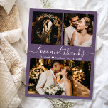 Budget Foto Collage Mauve Wedding Vielen Dank Flye Flyer<br><div class="desc">Budget, modern, elegant, Handschrift "Liebe und Dank" Script Wedding (3) Drei FotoCollage Danke Ihnen personalisiert erschwinglichen Low Budget Flyer. Stilvolle Hochzeit danke Ihnen Vorlage mit drei Foto auf der Vorderseite und ein Foto auf der Rückseite. ***BEACHTE! *** SCROLL NACH UNTEN FÜR WEITERE INFO! *** Mit dem Text "Liebe und Dank"...</div>
