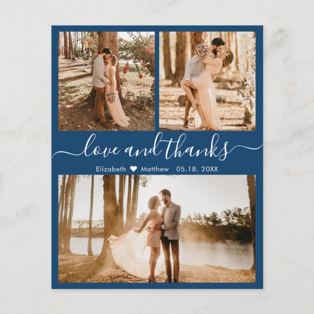 Budget Foto Collage Navy Hochzeit Danke Flyer (Vorne)