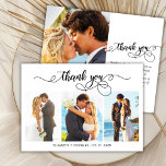 Budget Foto Collage Script Hochzeit Danke Karte<br><div class="desc">Budget, Elegant, Handschrift (3) Foto Collage Wedding Vielen Dank personalisiert günstige Low Budget DIN Karte. Stilvolle Hochzeit danke Ihnen Karte Vorlage mit (3) drei Foto auf der Vorderseite und (1) ein Foto auf der Rückseite. ***BEACHTE! *** HAUSHALTSPAPIER/FLYER IST DÜNN. *** AKTUALISIEREN SIE DAS PAPIER FÜR EIN THICKER-PAPIER. *** THICKER FLAT...</div>