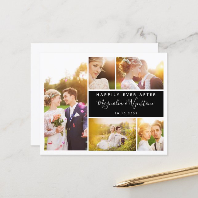 Budget Foto Collage Wedding Danke Karte (Vorderseite/Rückseite Beispiel)