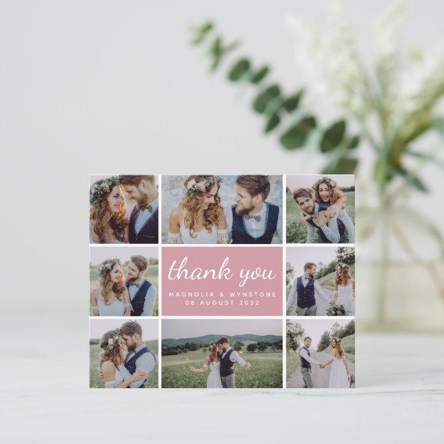 Budget Foto Collage Wedding Danke Karte (Stehend Vorderseite)