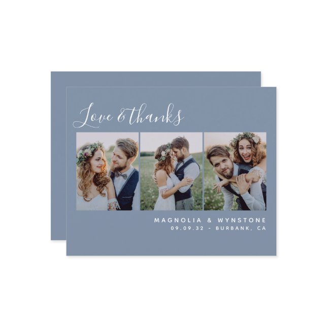 Budget Foto Dusty Blue Wedding Dankeschön Card (Vorderseite/Rückseite Beispiel)