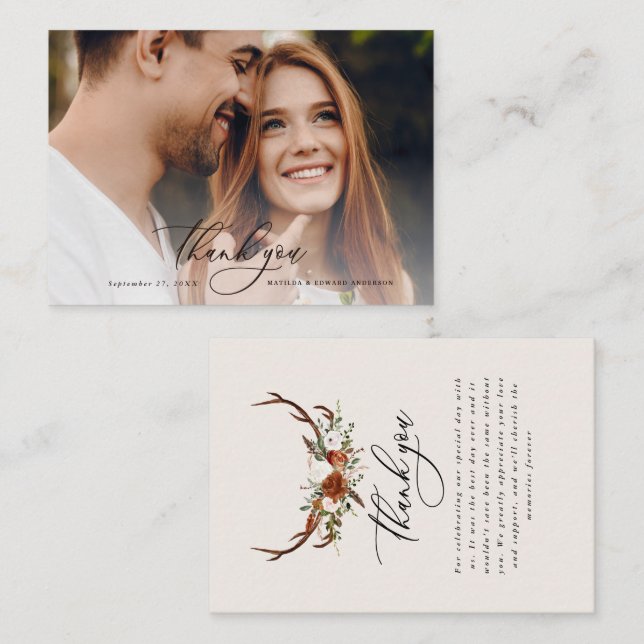 Budget Foto elegante Hochzeit danke Ihnen Schwarz- Begleitkarte (Vorne/Hinten)