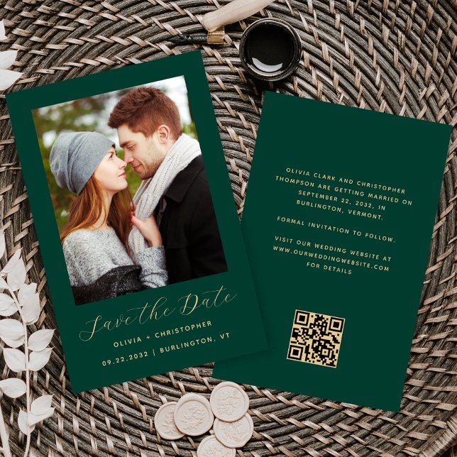 Budget Foto Emerald Gold QR Save the Date (Von Creator hochgeladen)