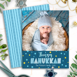 Budget-Foto-Frohe Chanukka-Karte mit blauen und go