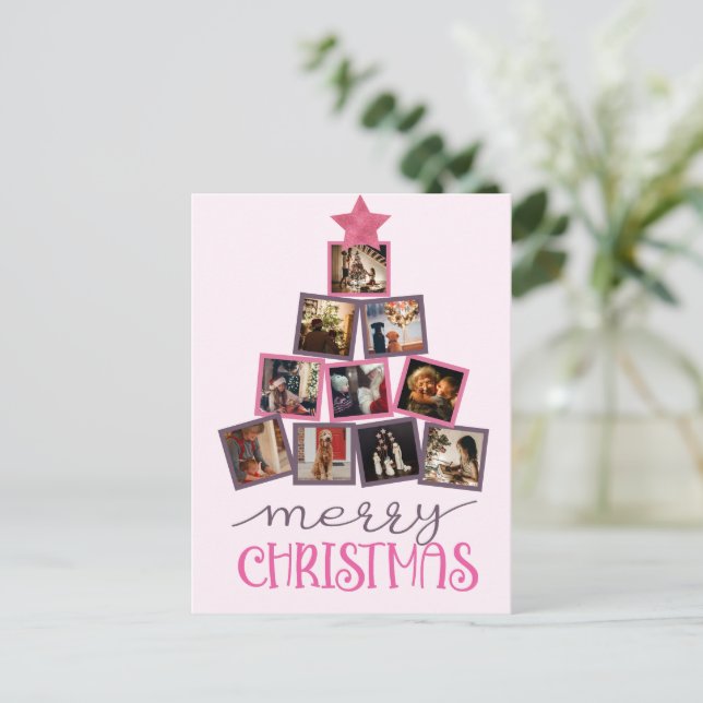 Budget Foto Frohe Weihnachten Pink Weihnachten Postkarte (Stehend Vorderseite)