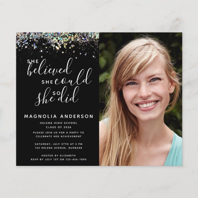 BUDGET Foto Glitzer Abschluss Einladung (Vorderseite)