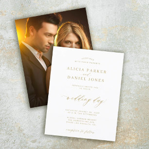 Budget-Foto-Gold-Schrift Hochzeitseinladung