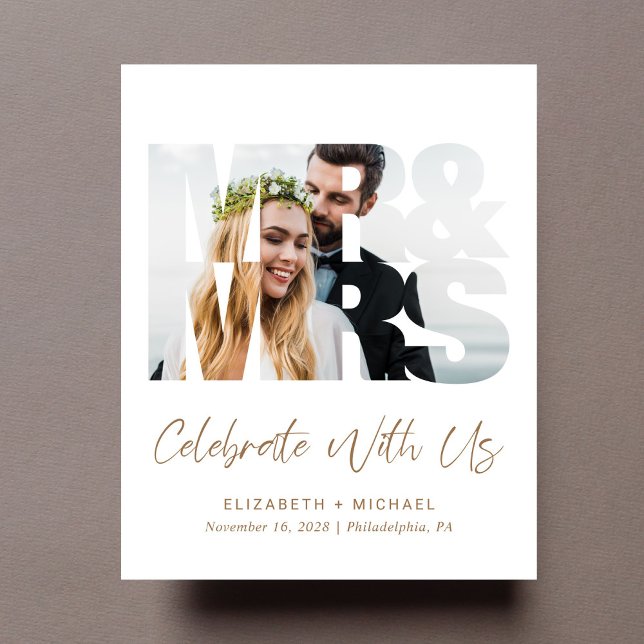 Budget Foto Gold Script Hochzeitsempfang Einladung (Von Creator hochgeladen)