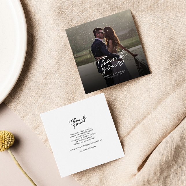 Budget Foto Handschrift Hochzeit Vielen Dank Mitteilungskarte (Hand-Lettered Wedding Day Photo Thank You Mini Square Card)