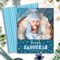 Budget Foto Happy Hanukkah Blue Gold Stars Card