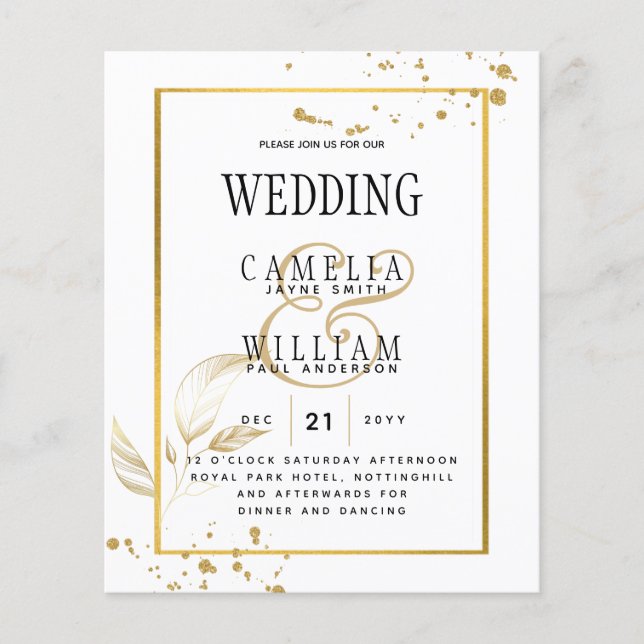Budget Foto Hochzeit Einladung Classic White GOLD Flyer (Vorne)