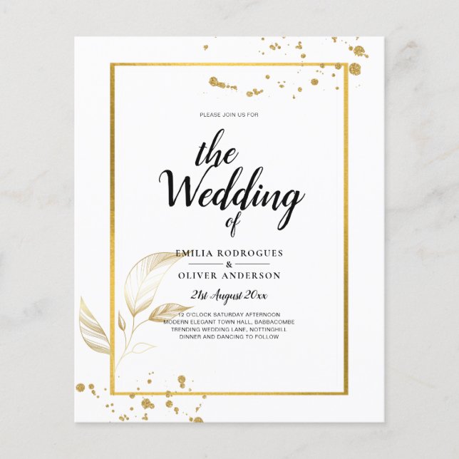 Budget Foto Hochzeit Einladung Classic White GOLD Flyer