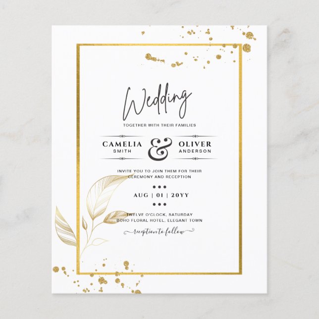 Budget Foto Hochzeit Einladung Classic White GOLD Flyer (Vorne)