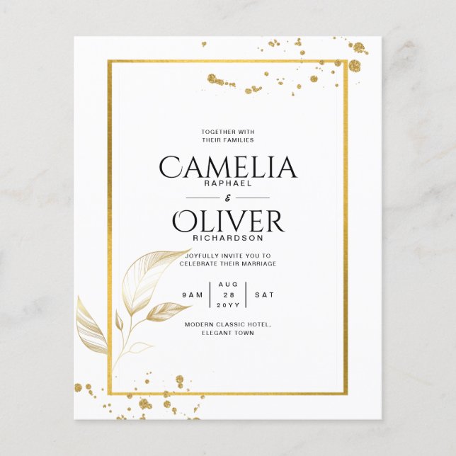 Budget Foto Hochzeit Einladung Classic White GOLD Flyer (Vorne)