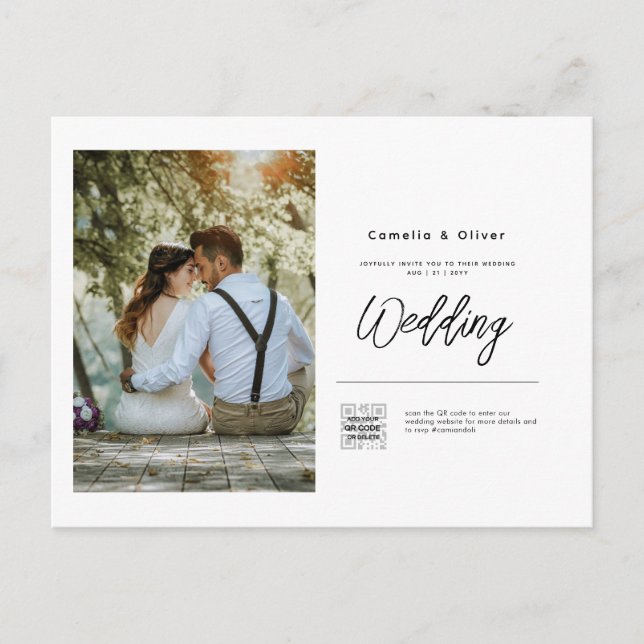 Budget Foto Hochzeit Einladung Classic White Postkarte (Vorderseite)