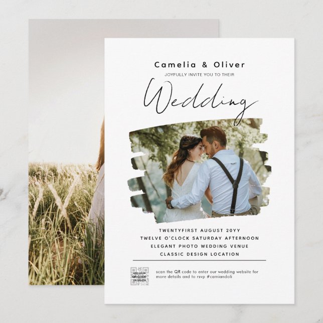 Budget FOTO Hochzeit Einladung QR Code UAWG (Vorne/Hinten)