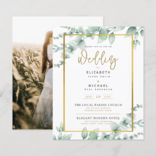 Budget Foto Hochzeit Einladung rustikale botanisch