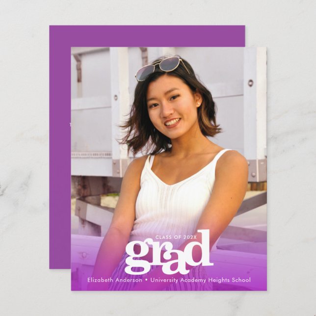 Budget Foto lila Abschluss Moderne Einladung (Vorne/Hinten)