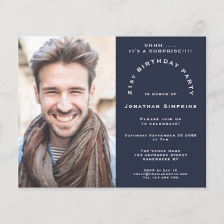 Budget Foto Man 21. Überraschung Party Navy Einlad