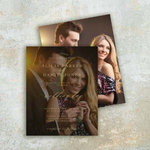 Budget-Foto-Overlay goldene Hochzeitseinladung