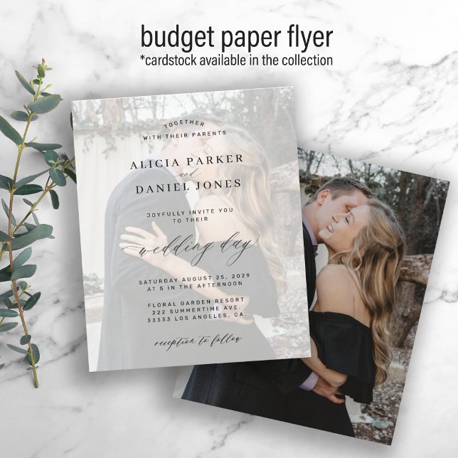 Budget Foto Overlay moderne Hochzeitseinladung Flyer (Von Creator hochgeladen)