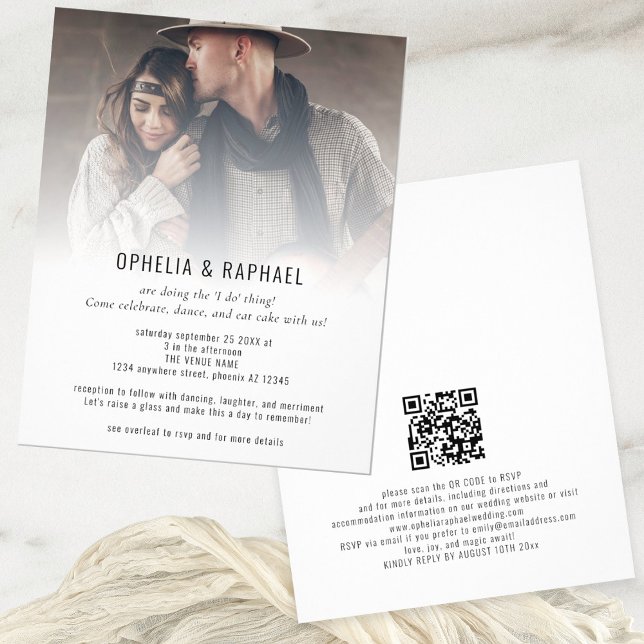 Budget Foto Overlay QR Spaß Informelle Hochzeit (Front and back view)